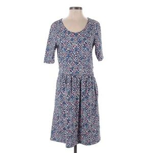 Lands' End Blue Pink Floral Scoopneck Dress Stretchy Elbow Sleeve Medium 10 12